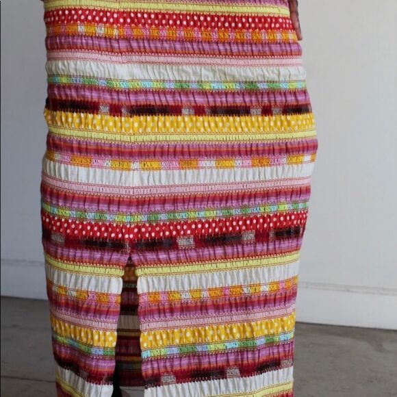 Vintage 70s F.A. Chatta Mixed Material Patchwork Stripe Maxi Skirt M - Picture 3 of 11
